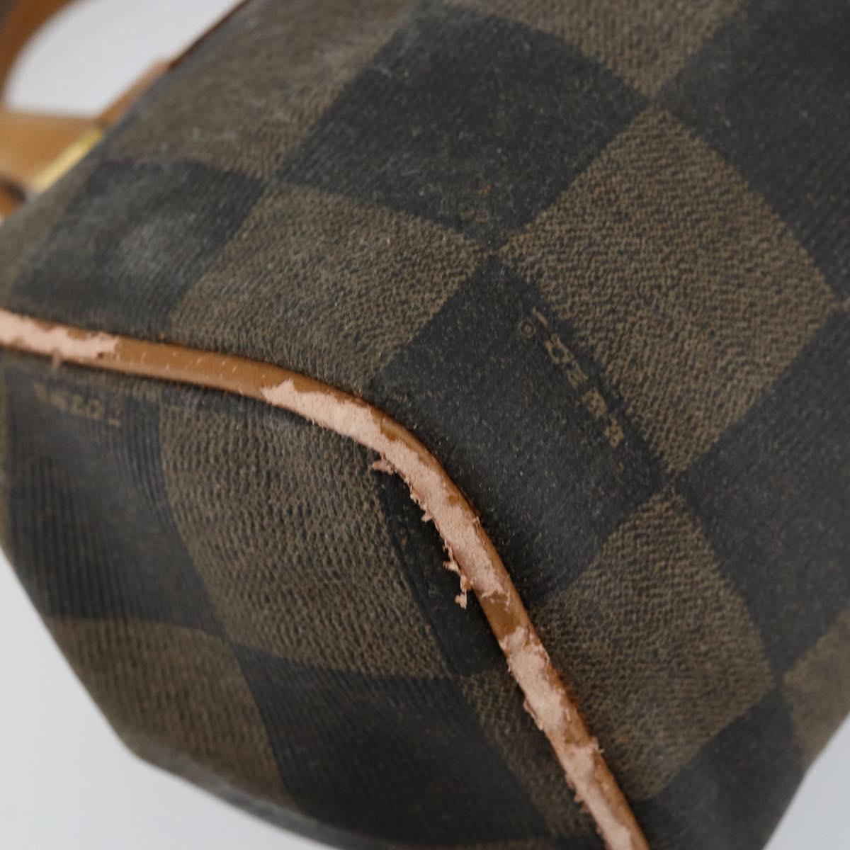 FENDI Pecan Canvas Hand Bag PVC Black Brown Auth 150072
