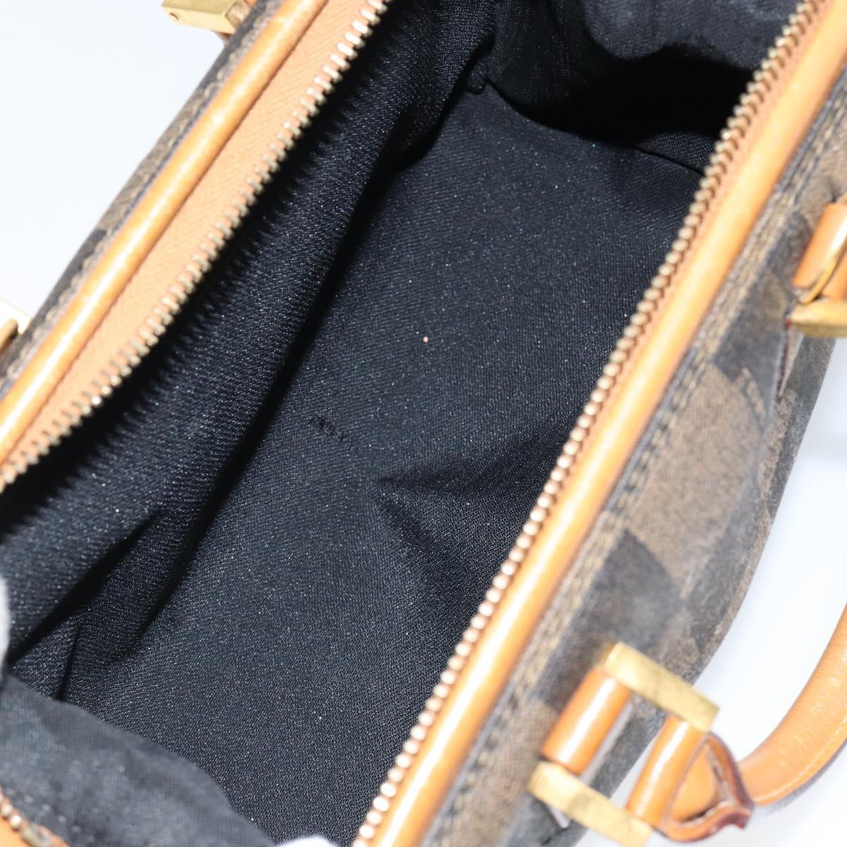 FENDI Pecan Canvas Hand Bag PVC Black Brown Auth 150072