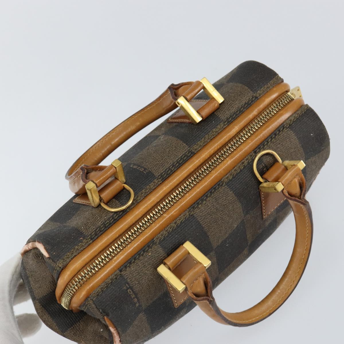 FENDI Pecan Canvas Hand Bag PVC Black Brown Auth 150072