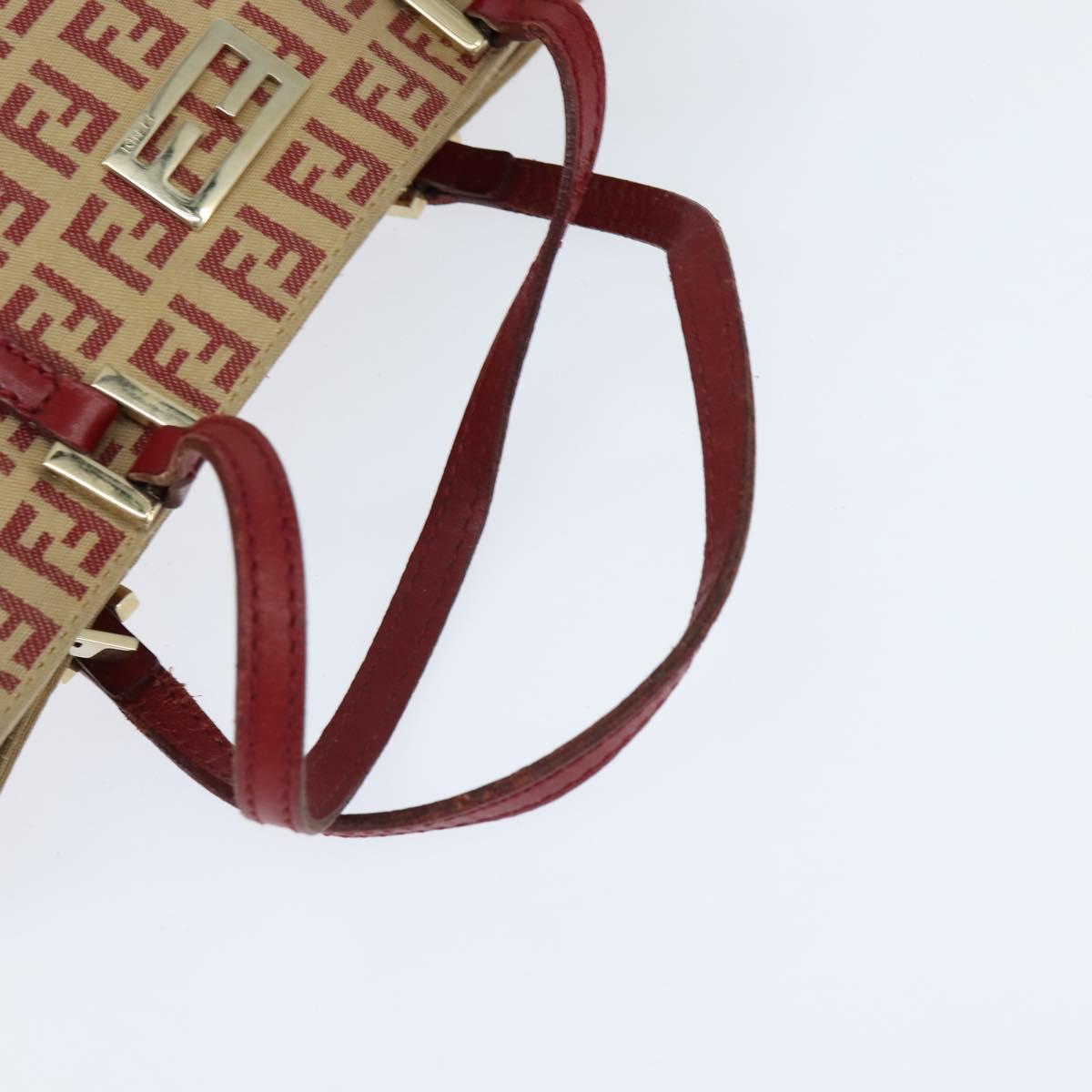 FENDI Zucchino Canvas Hand Bag Red Gold Auth 150073