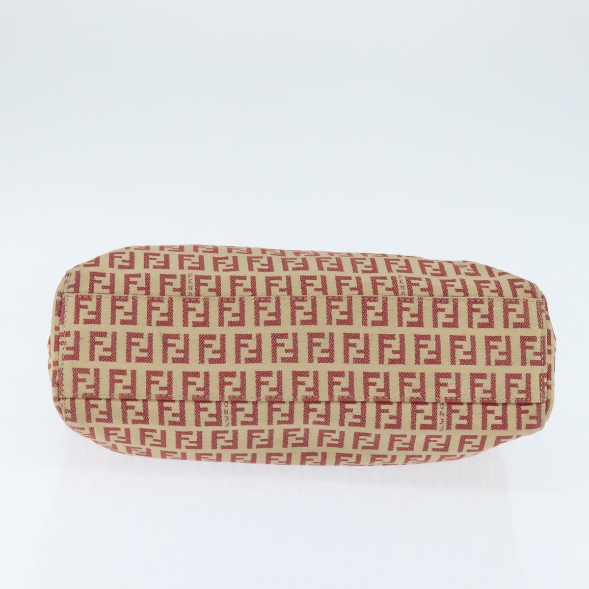 FENDI Zucchino Canvas Hand Bag Red Gold Auth 150073