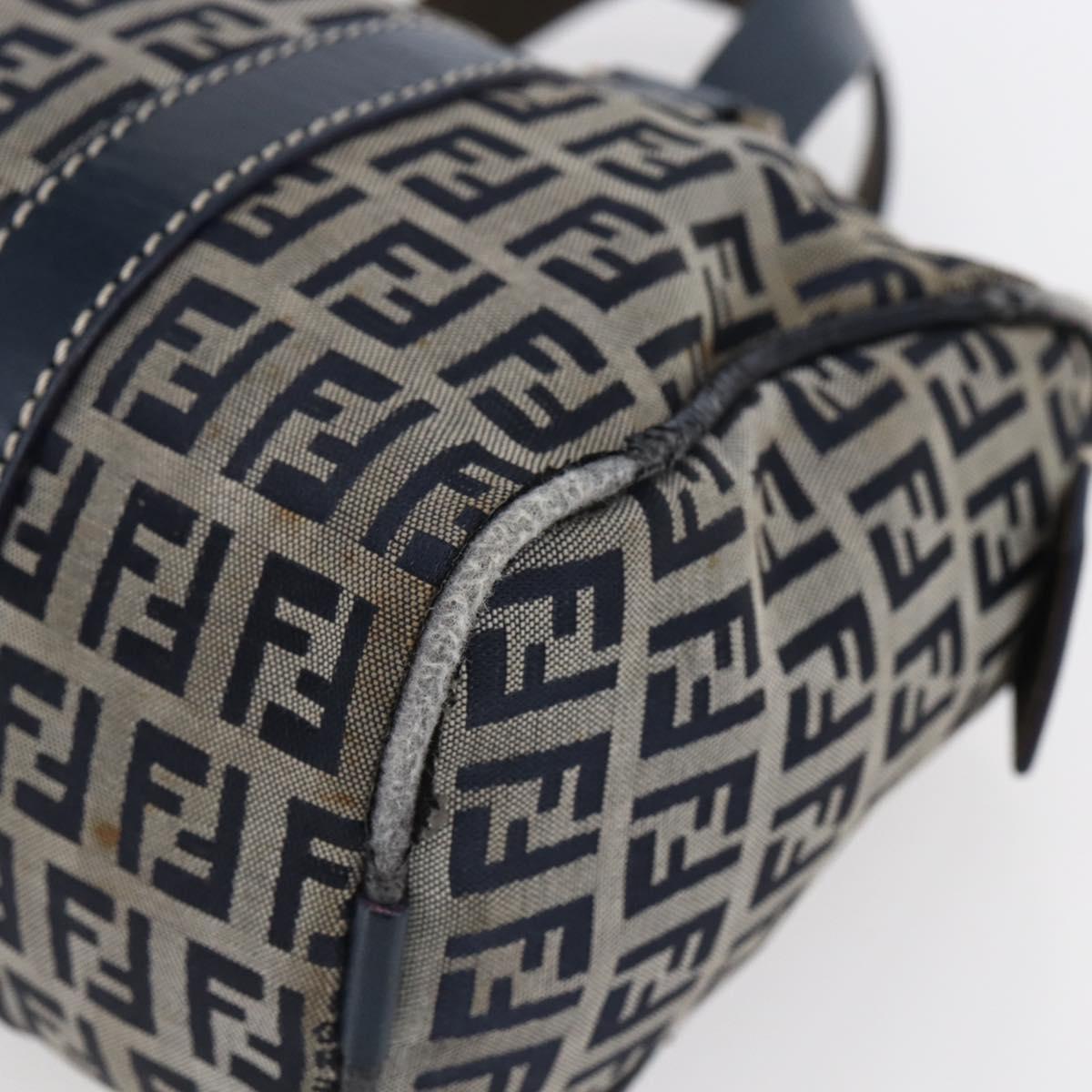 FENDI Zucchino Canvas Hand Bag Navy Silver Auth 150074
