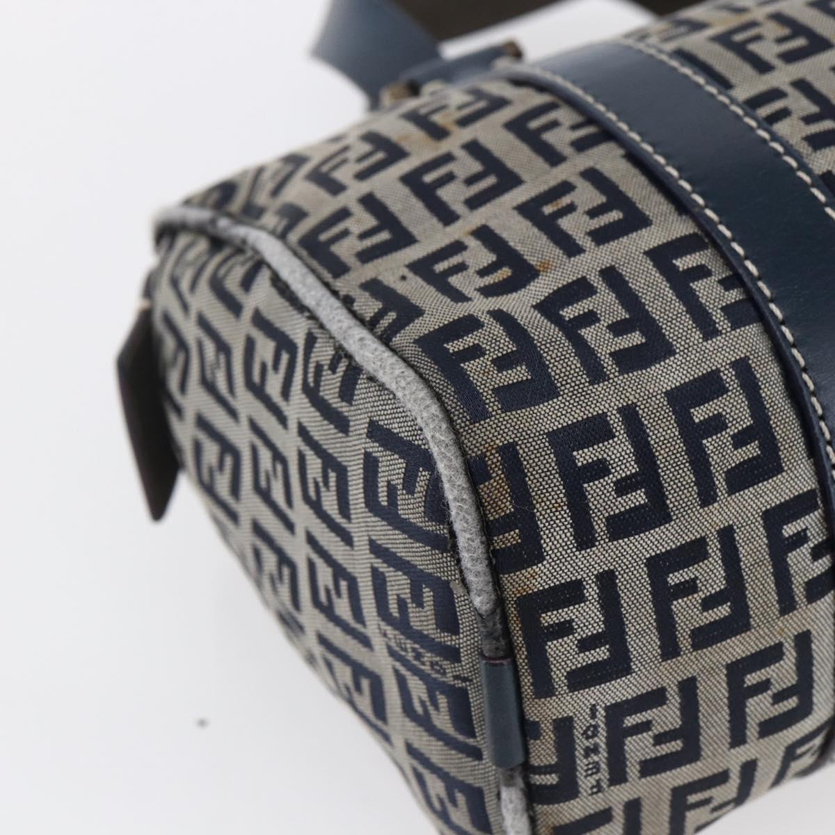 FENDI Zucchino Canvas Hand Bag Navy Silver Auth 150074