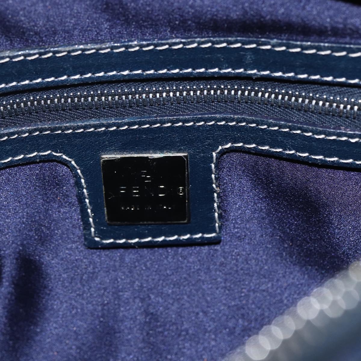 FENDI Zucchino Canvas Hand Bag Navy Silver Auth 150074