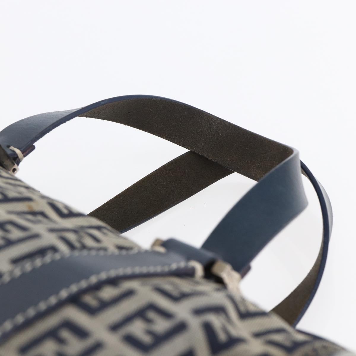 FENDI Zucchino Canvas Hand Bag Navy Silver Auth 150074