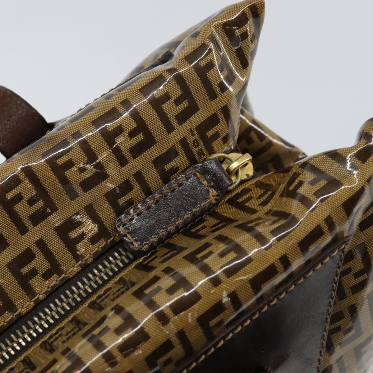 FENDI Zucchino Canvas Hand Bag Beige Gold Auth 150075