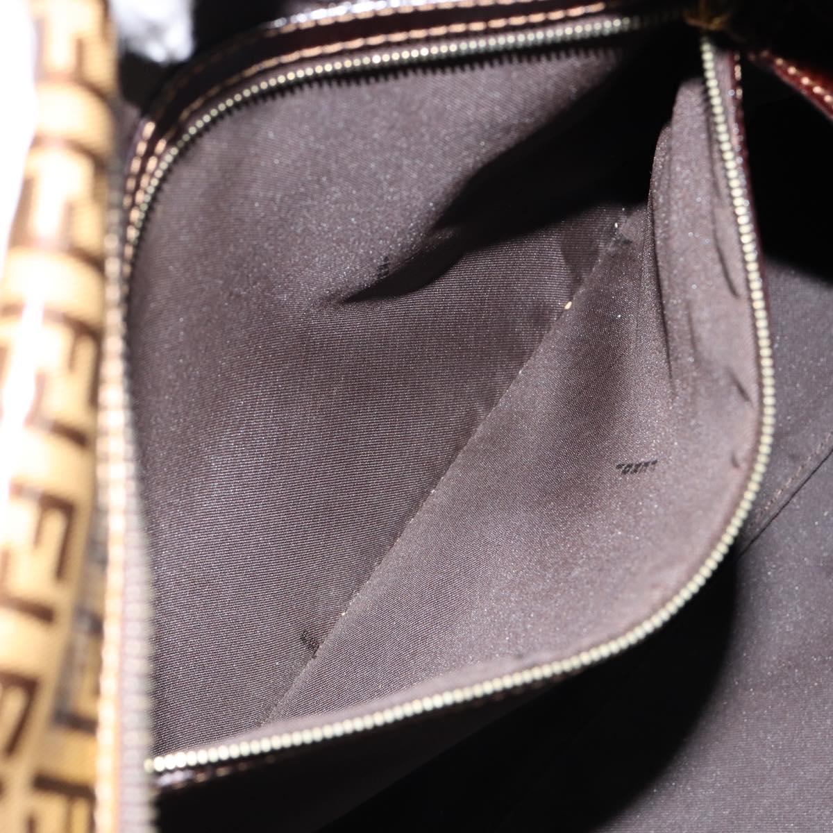 FENDI Zucchino Canvas Hand Bag Beige Gold Auth 150075