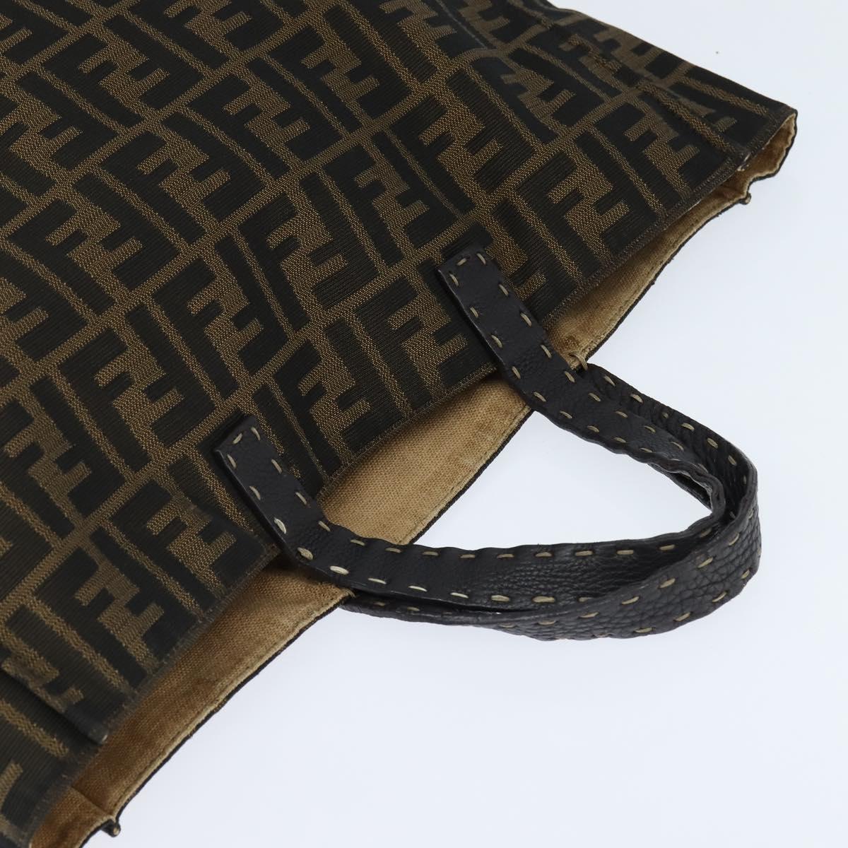 FENDI Celeria Zucca Canvas Hand Bag Black Brown Auth 150077