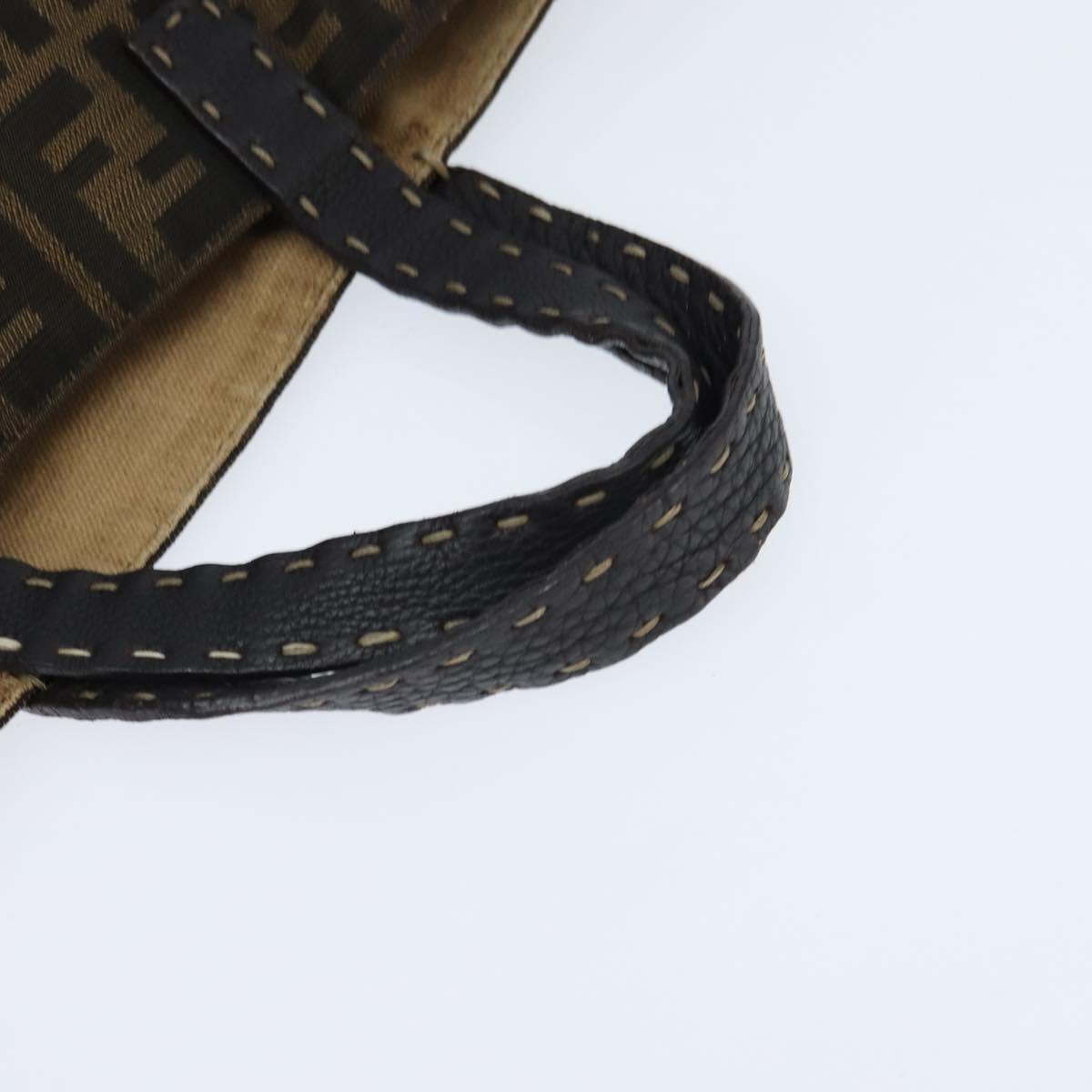 FENDI Celeria Zucca Canvas Hand Bag Black Brown Auth 150077