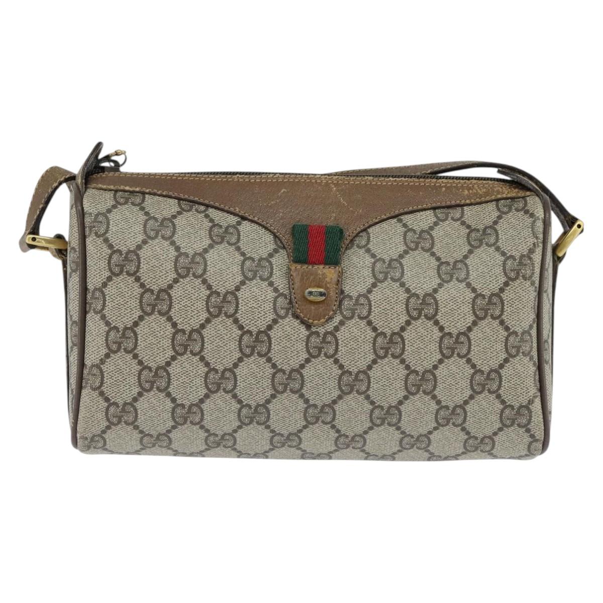 GUCCI GG Supreme Web Sherry Line Bag PVC Beige Gold 89 02 018 Auth 150084