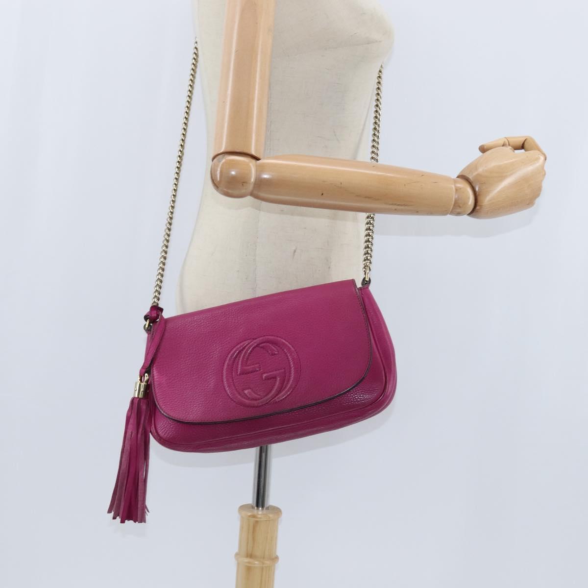 GUCCI Chain Soho Shoulder Bag Leather Pink Gold 336752 Auth 150086