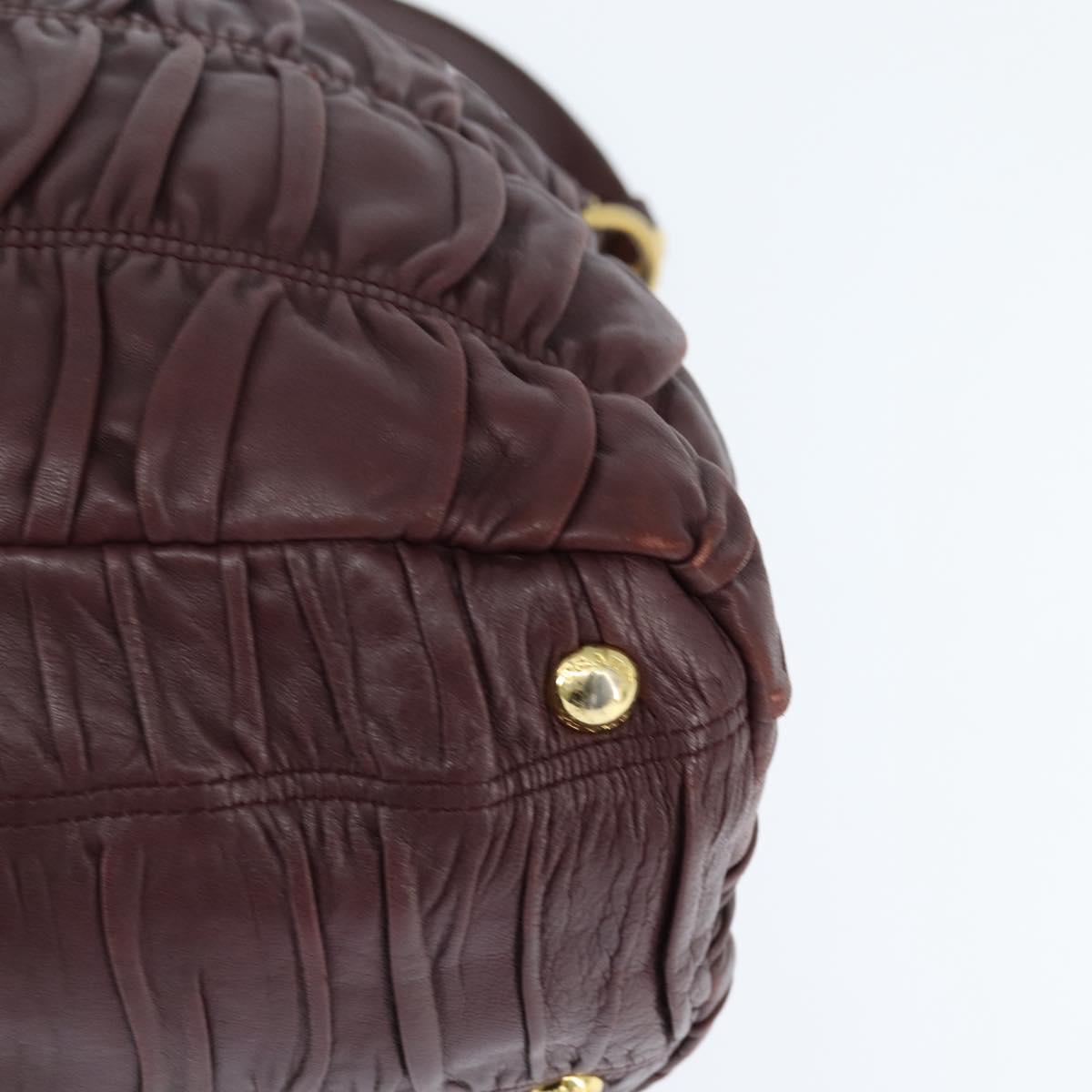 PRADA Gathered Hand Bag Leather 2way Bordeaux Gold Auth 150088