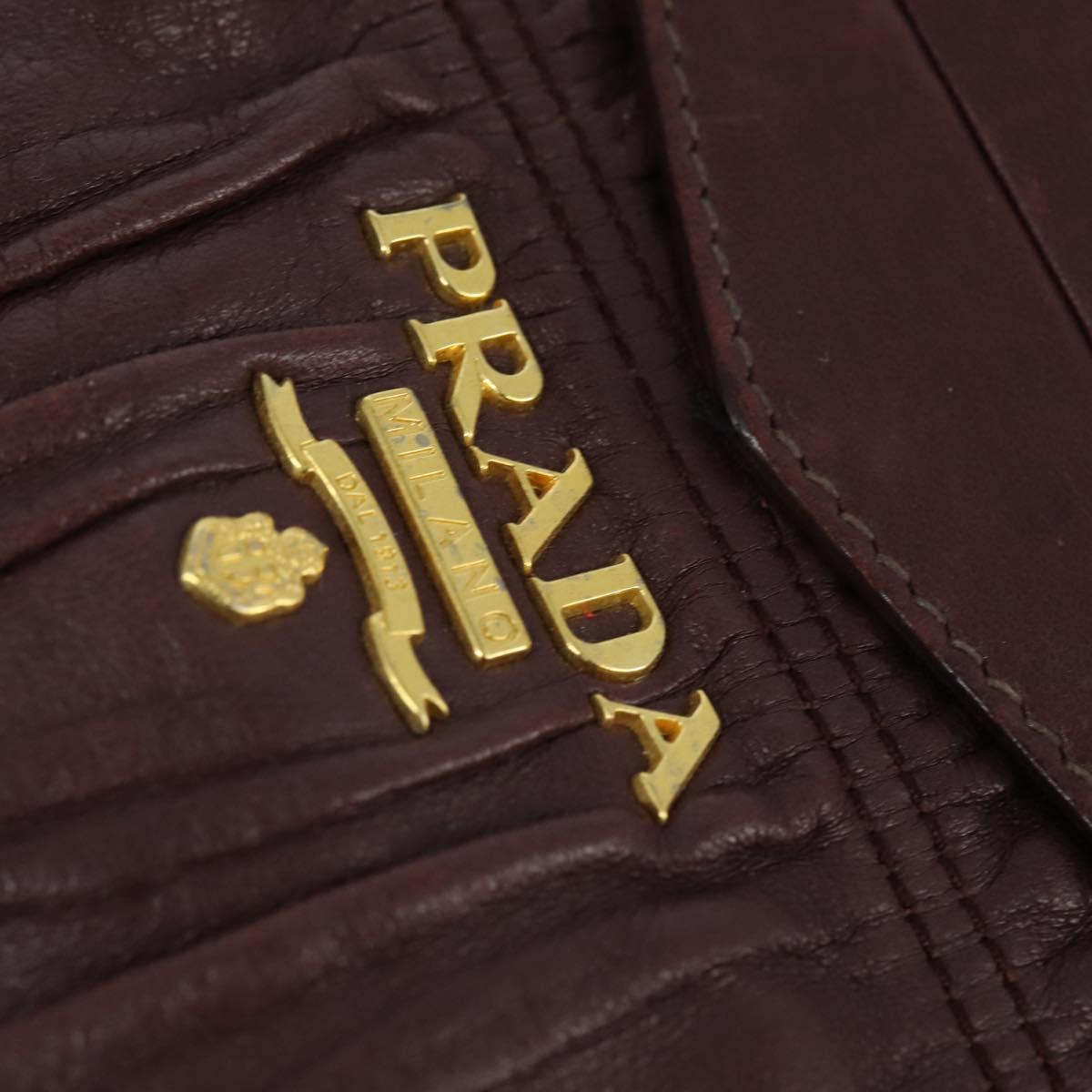 PRADA Gathered Hand Bag Leather 2way Bordeaux Gold Auth 150088