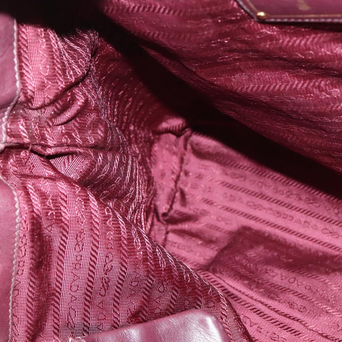 PRADA Gathered Hand Bag Leather 2way Bordeaux Gold Auth 150088