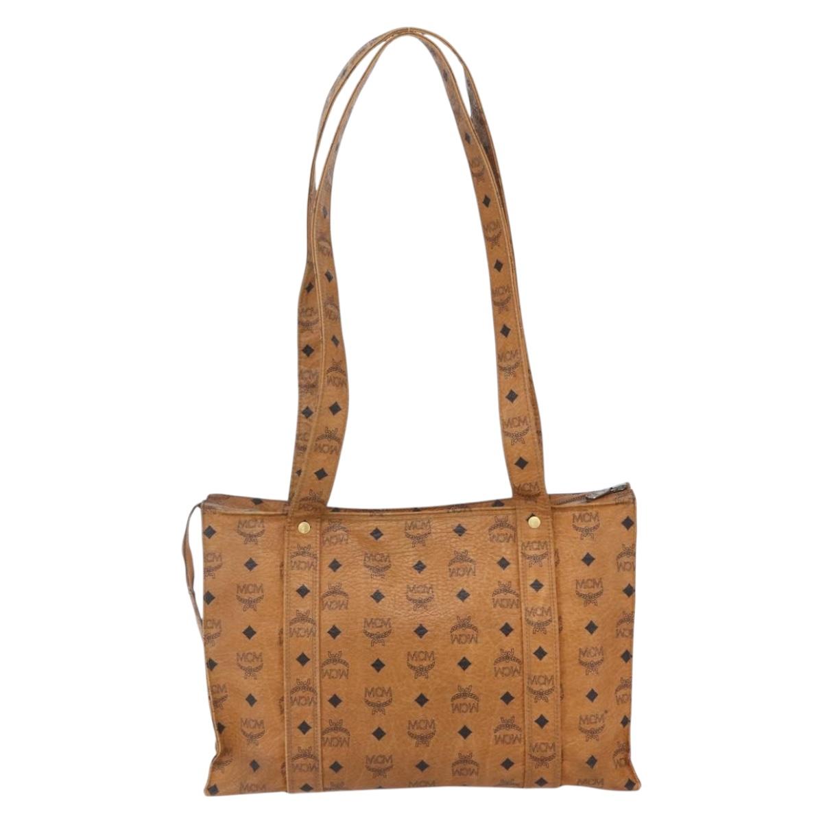 MCM Logogram Vicetos Tote Bag PVC Leather Brown Gold Auth 150113