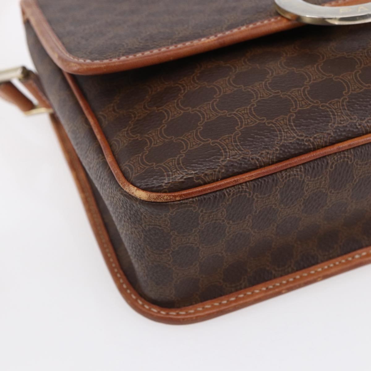 CELINE Macadam Canvas Shoulder Bag PVC Leather Brown Gold Auth 150117