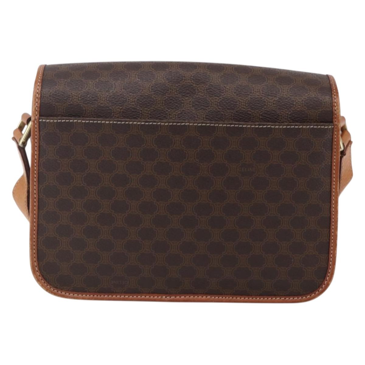 CELINE Macadam Canvas Shoulder Bag PVC Leather Brown Gold Auth 150117