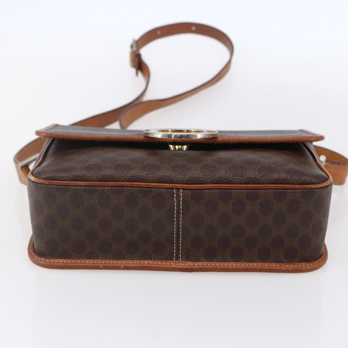 CELINE Macadam Canvas Shoulder Bag PVC Leather Brown Gold Auth 150117