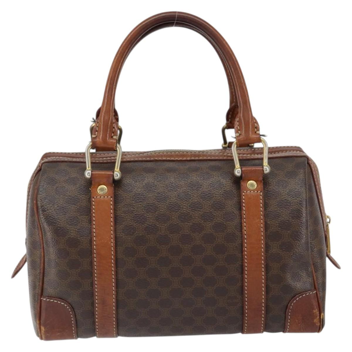 CELINE Macadam Canvas Hand Bag PVC Leather Brown Gold Auth 150118