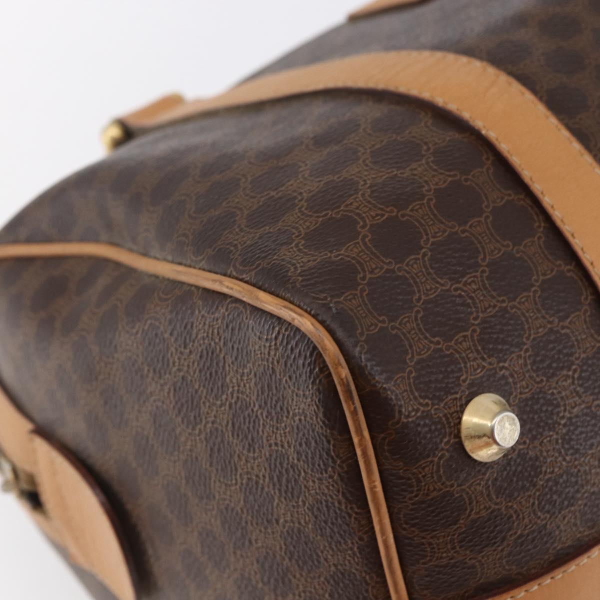 CELINE Macadam Canvas Boston Bag PVC Leather Brown Gold Auth 150119