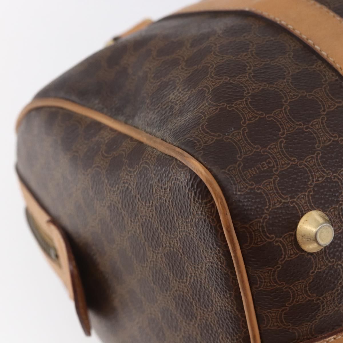 CELINE Macadam Canvas Boston Bag PVC Leather Brown Gold Auth 150119