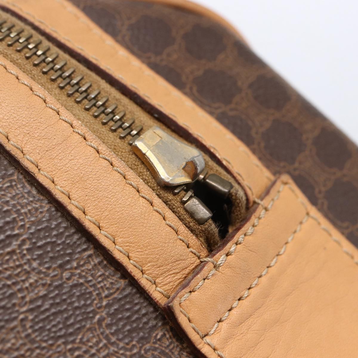 CELINE Macadam Canvas Boston Bag PVC Leather Brown Gold Auth 150119