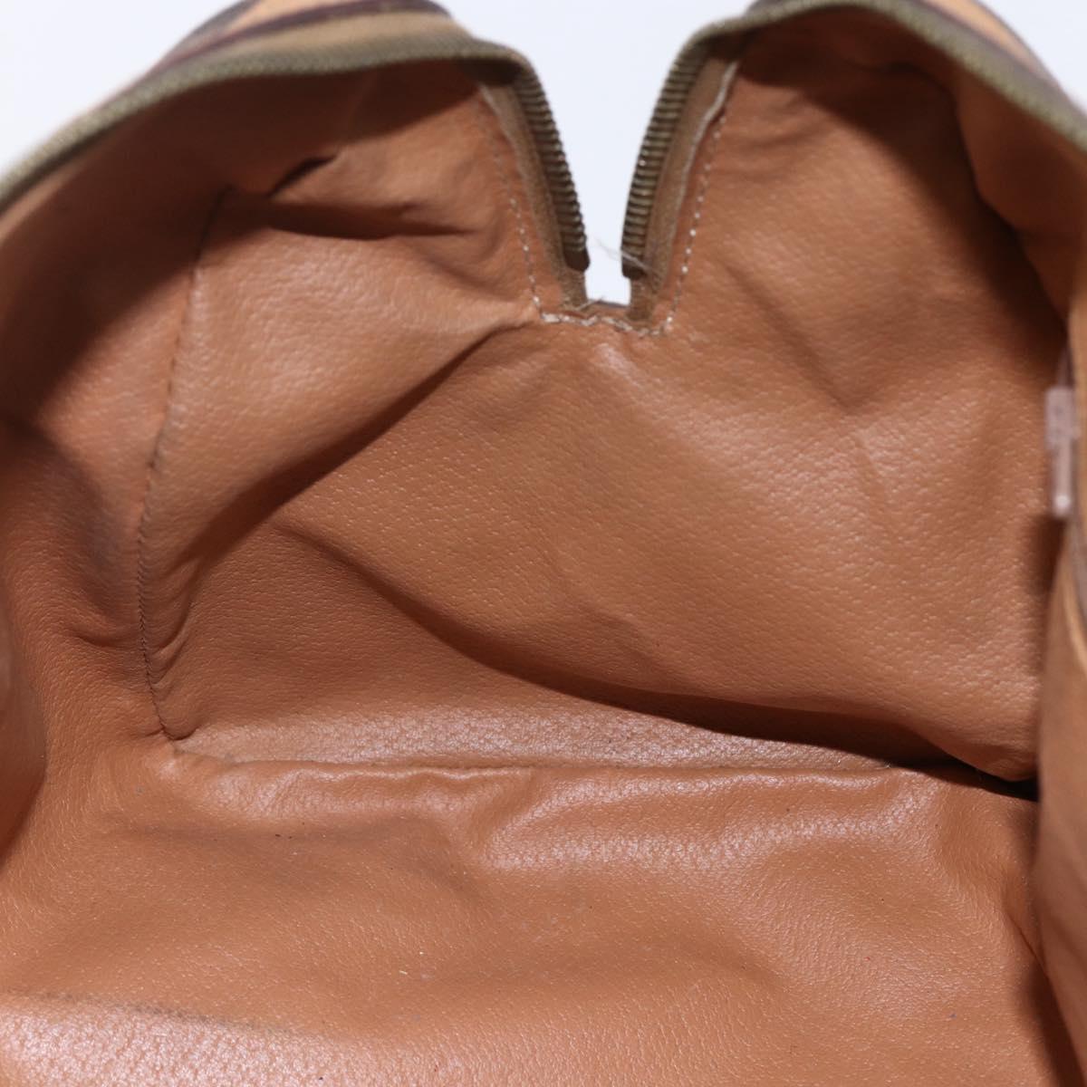 CELINE Macadam Canvas Boston Bag PVC Leather Brown Gold Auth 150119