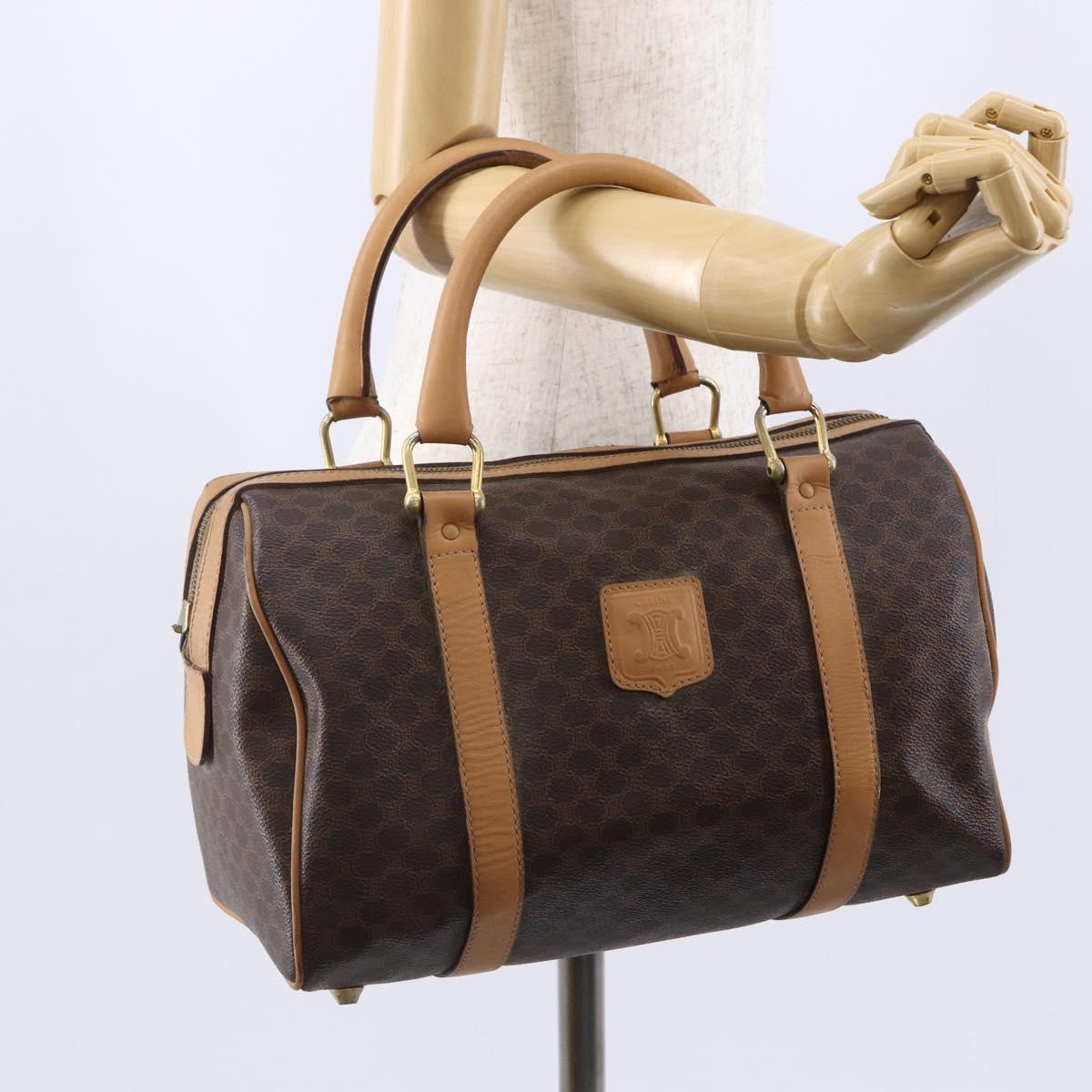 CELINE Macadam Canvas Boston Bag PVC Leather Brown Gold Auth 150119