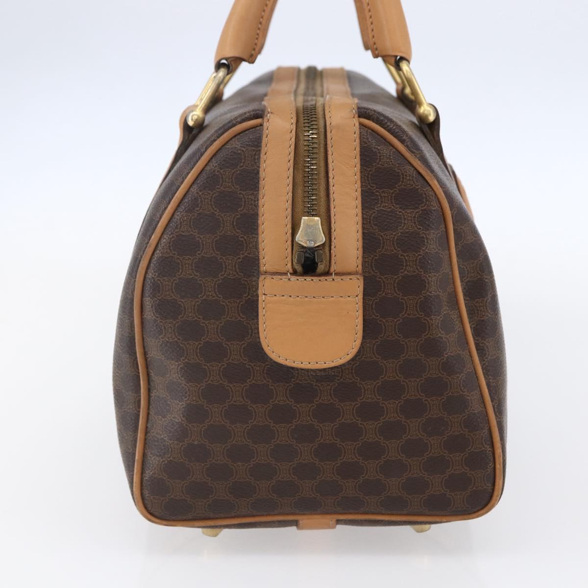 CELINE Macadam Canvas Boston Bag PVC Leather Brown Gold Auth 150119