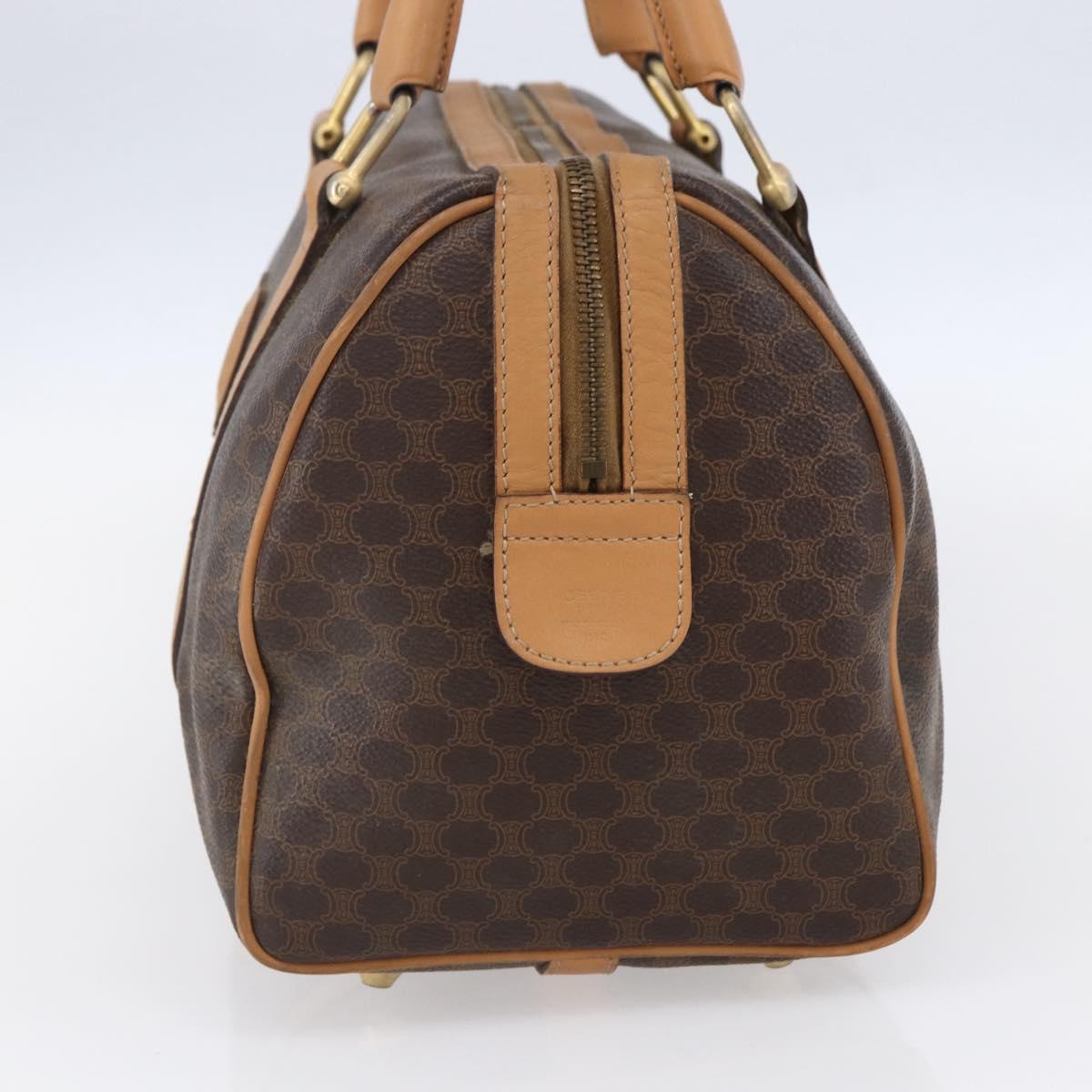 CELINE Macadam Canvas Boston Bag PVC Leather Brown Gold Auth 150119