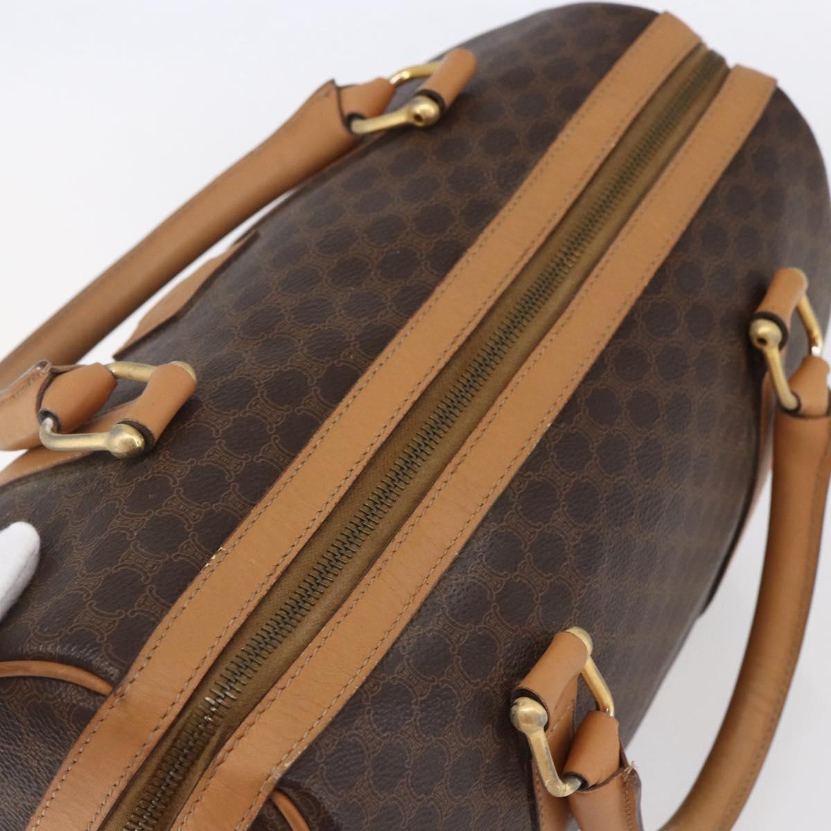 CELINE Macadam Canvas Boston Bag PVC Leather Brown Gold Auth 150119