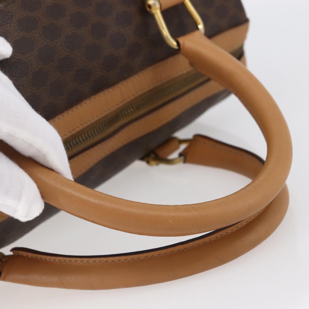 CELINE Macadam Canvas Boston Bag PVC Leather Brown Gold Auth 150119