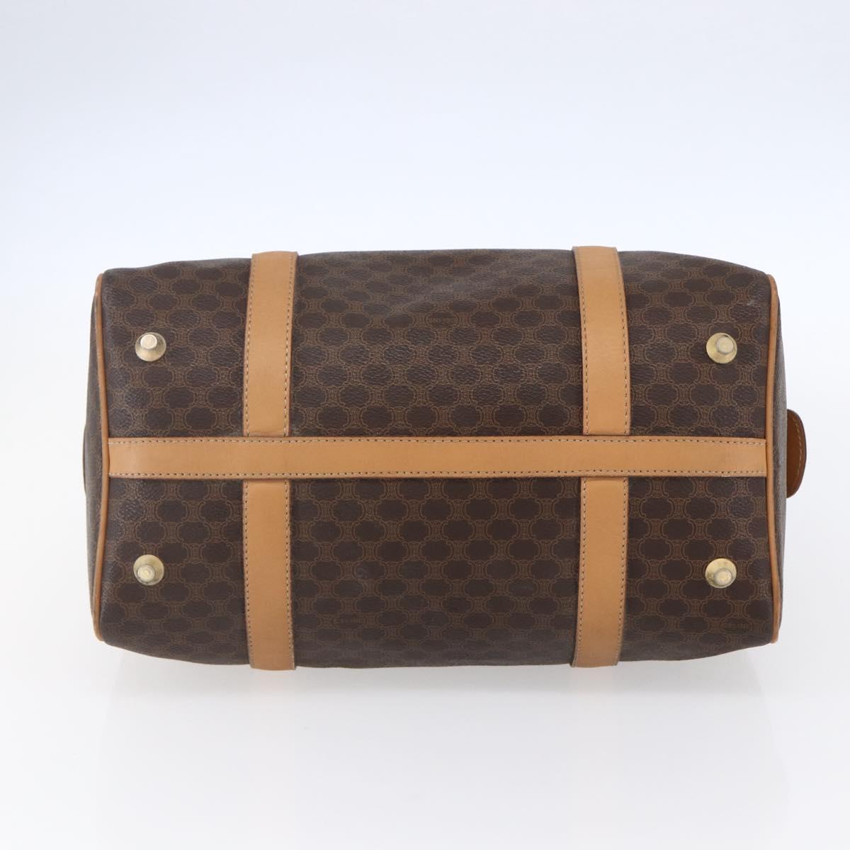 CELINE Macadam Canvas Boston Bag PVC Leather Brown Gold Auth 150119