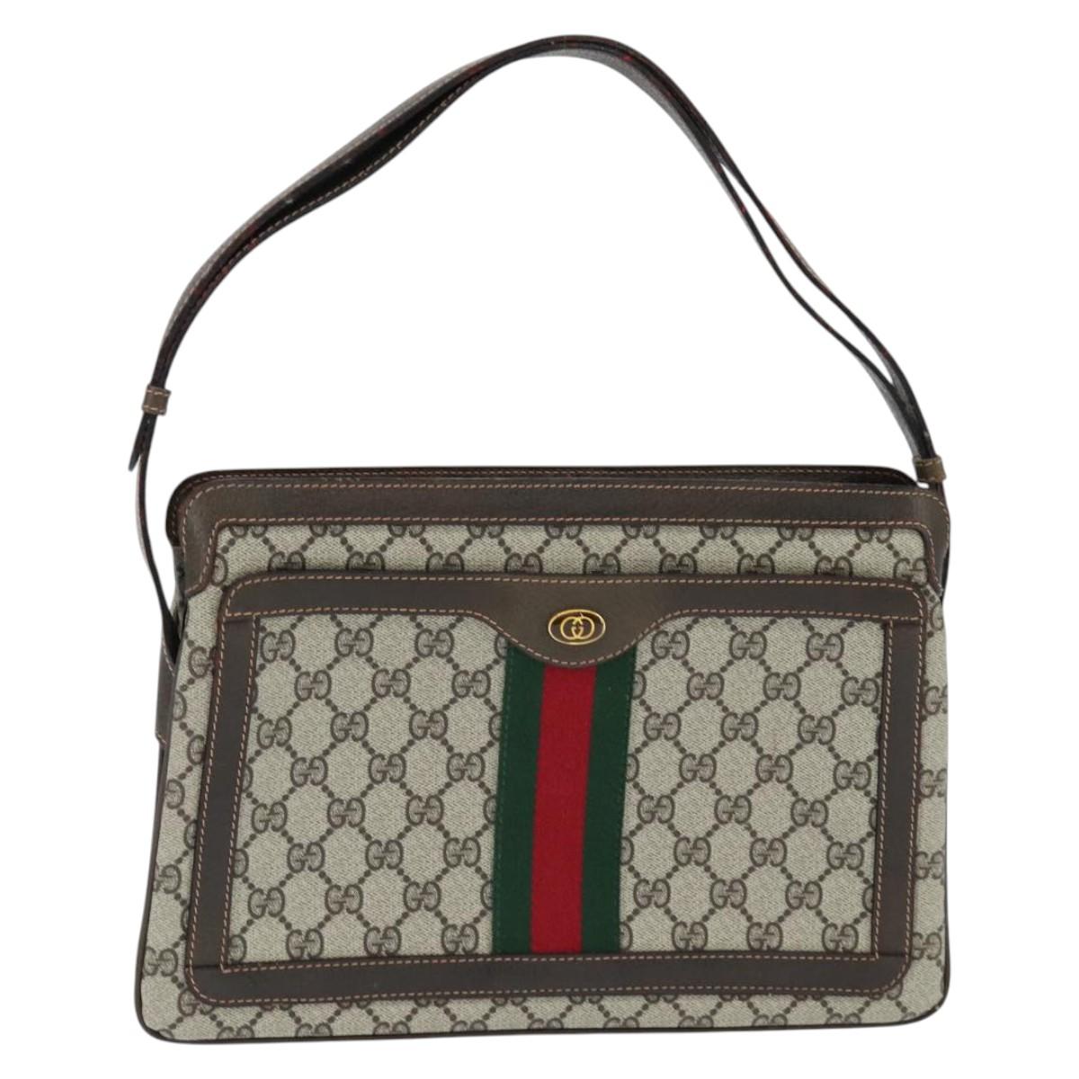 GUCCI GG Supreme Web Sherry Line Shoulder Bag PVC Beige 378 001 4085 Auth 150126