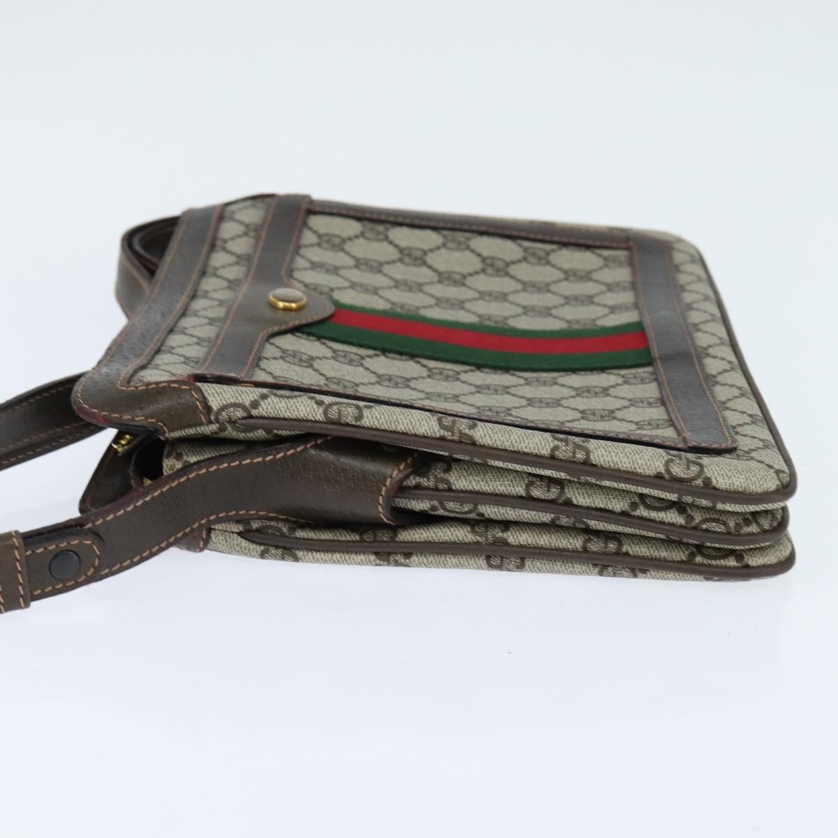 GUCCI GG Supreme Web Sherry Line Shoulder Bag PVC Beige 378 001 4085 Auth 150126