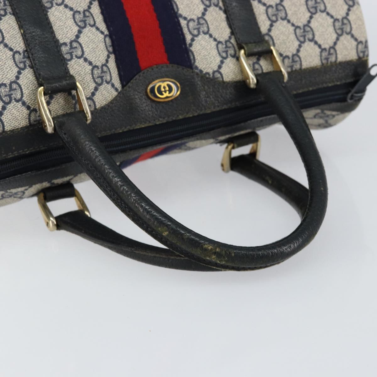 GUCCI GG Supreme Sherry Line Boston Bag PVC Navy Gold Red Auth 150128