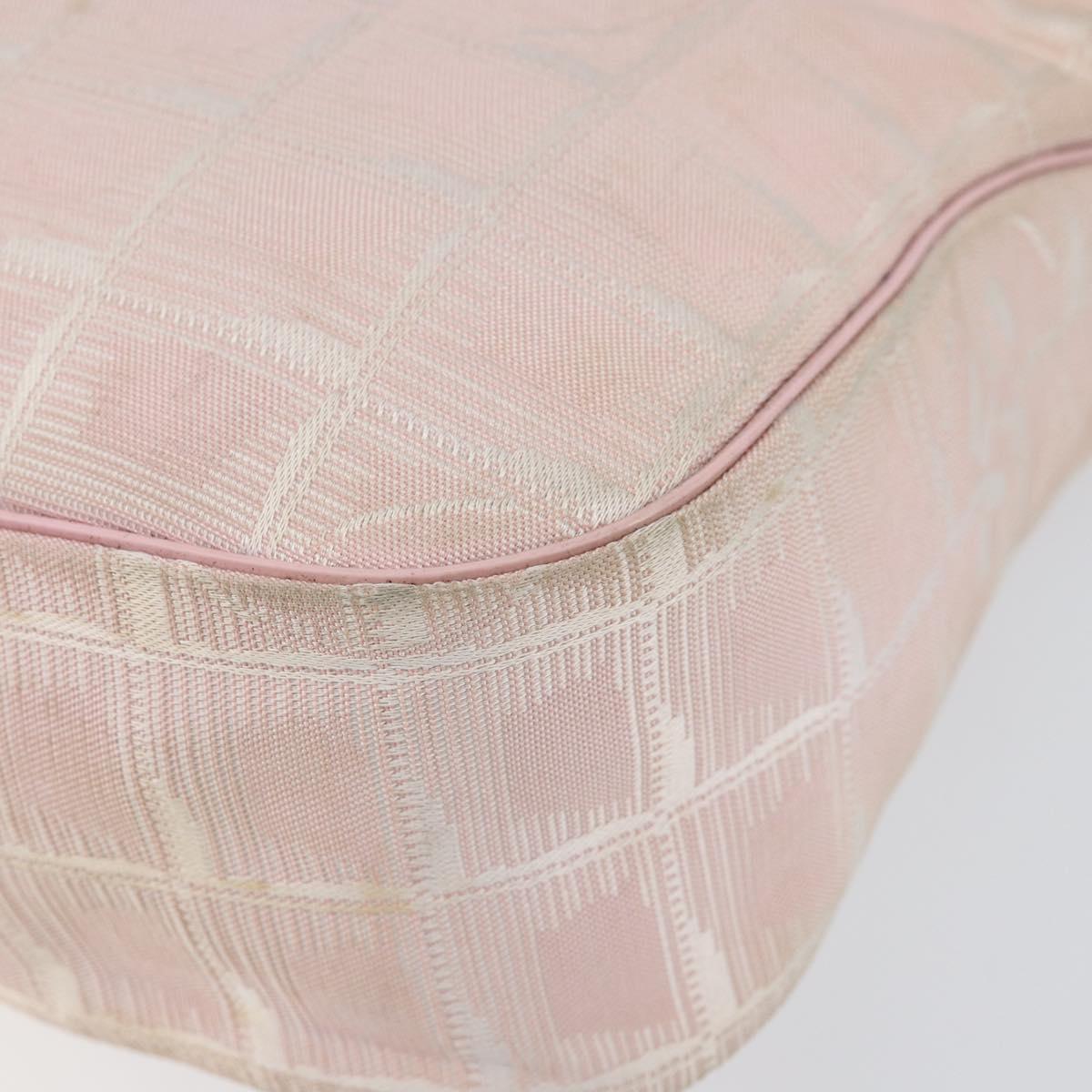 CHANEL New Travel line Shoulder Bag Nylon Pink Gold CC Auth 150130