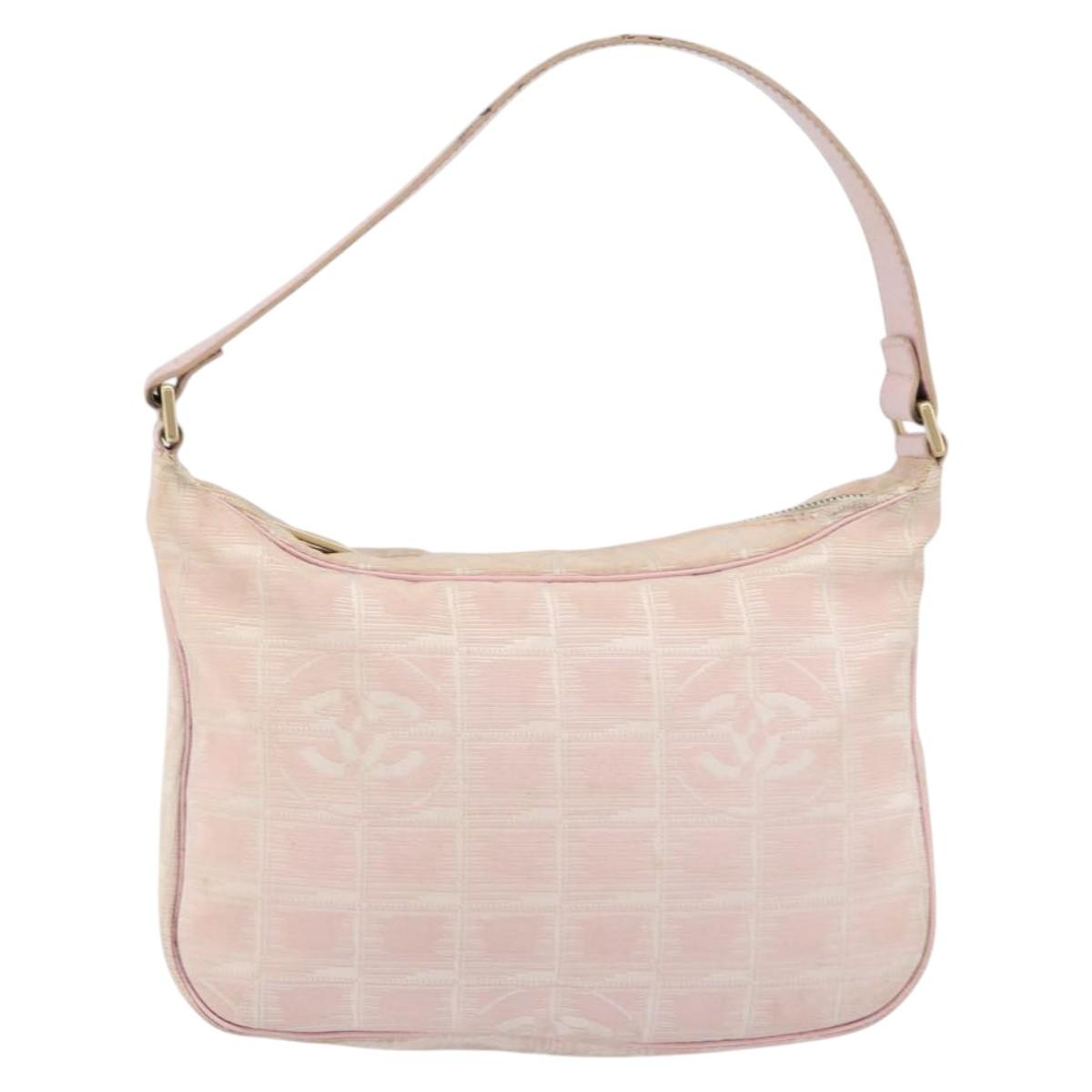 CHANEL New Travel line Shoulder Bag Nylon Pink Gold CC Auth 150130