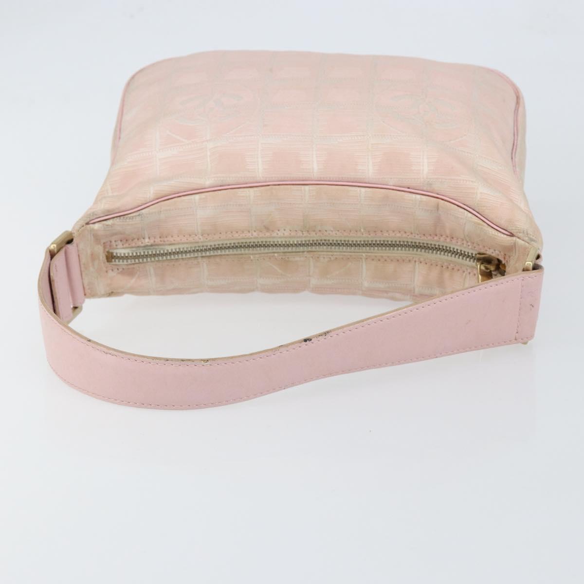 CHANEL New Travel line Shoulder Bag Nylon Pink Gold CC Auth 150130