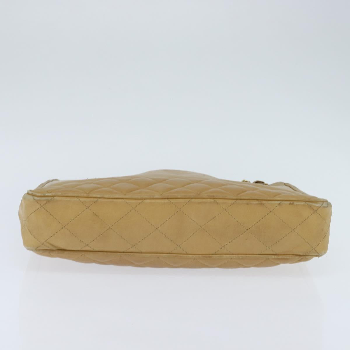 CHANEL Matelasse Chain Shoulder Bag Lamb Skin Beige Gold CC Auth 150131