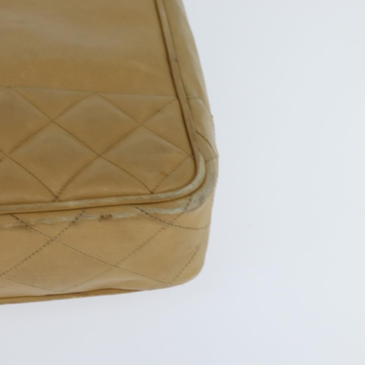 CHANEL Matelasse Chain Shoulder Bag Lamb Skin Beige Gold CC Auth 150131