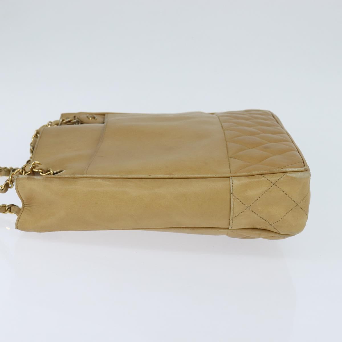 CHANEL Matelasse Chain Shoulder Bag Lamb Skin Beige Gold CC Auth 150131