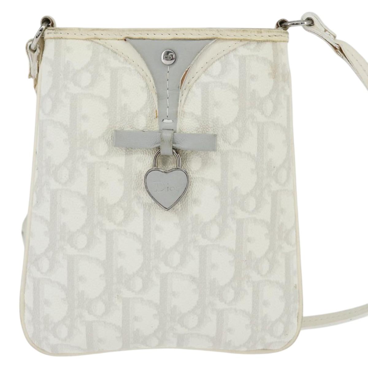 Christian Dior Trotter Canvas Romantic Shoulder Bag PVC Ivory Silver Auth 150134