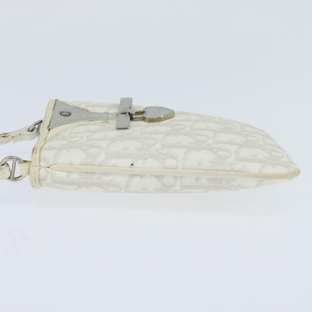 Christian Dior Trotter Canvas Romantic Shoulder Bag PVC Ivory Silver Auth 150134
