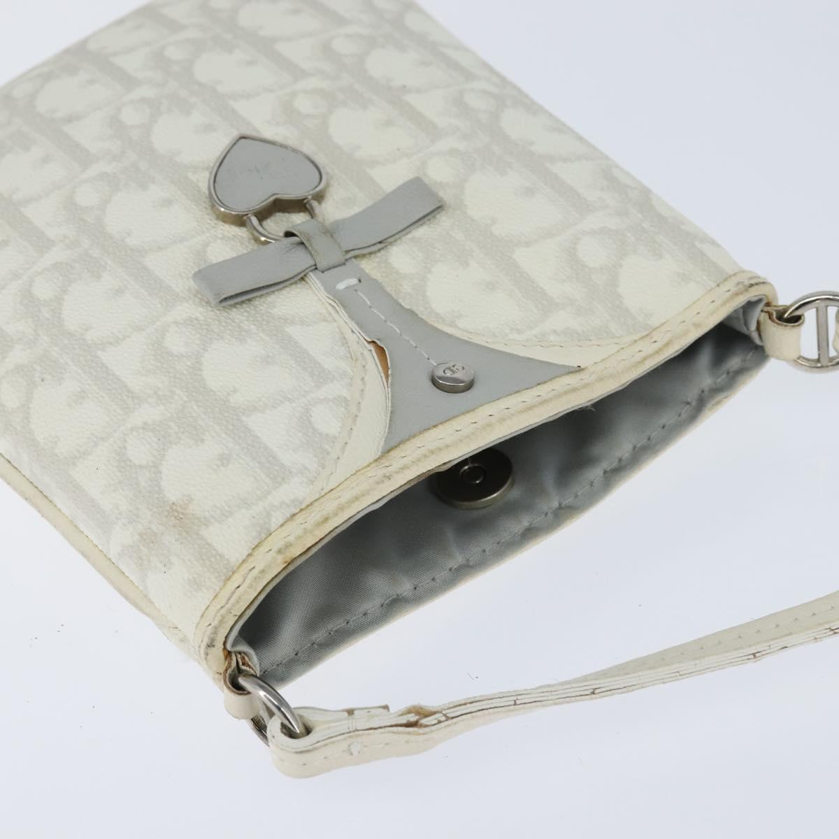 Christian Dior Trotter Canvas Romantic Shoulder Bag PVC Ivory Silver Auth 150134