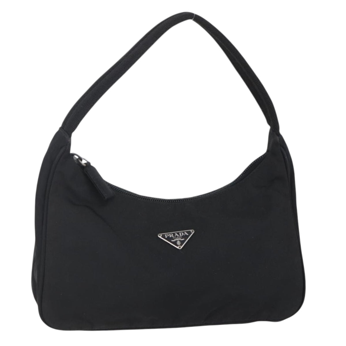 PRADA Hand Bag Nylon Black Silver Auth 150135