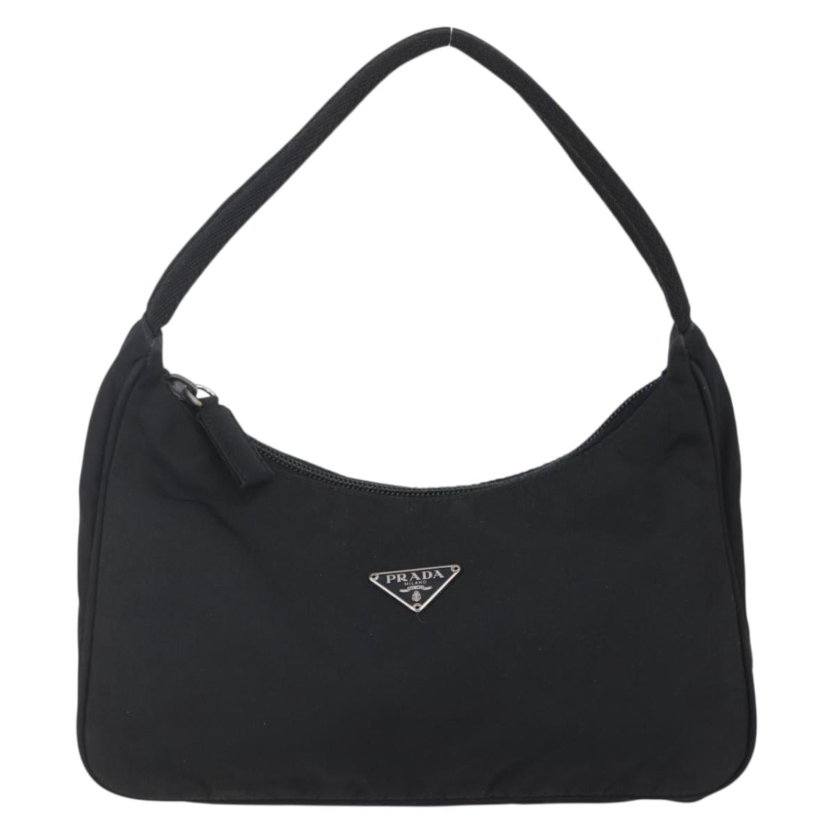PRADA Hand Bag Nylon Black Silver Auth 150135