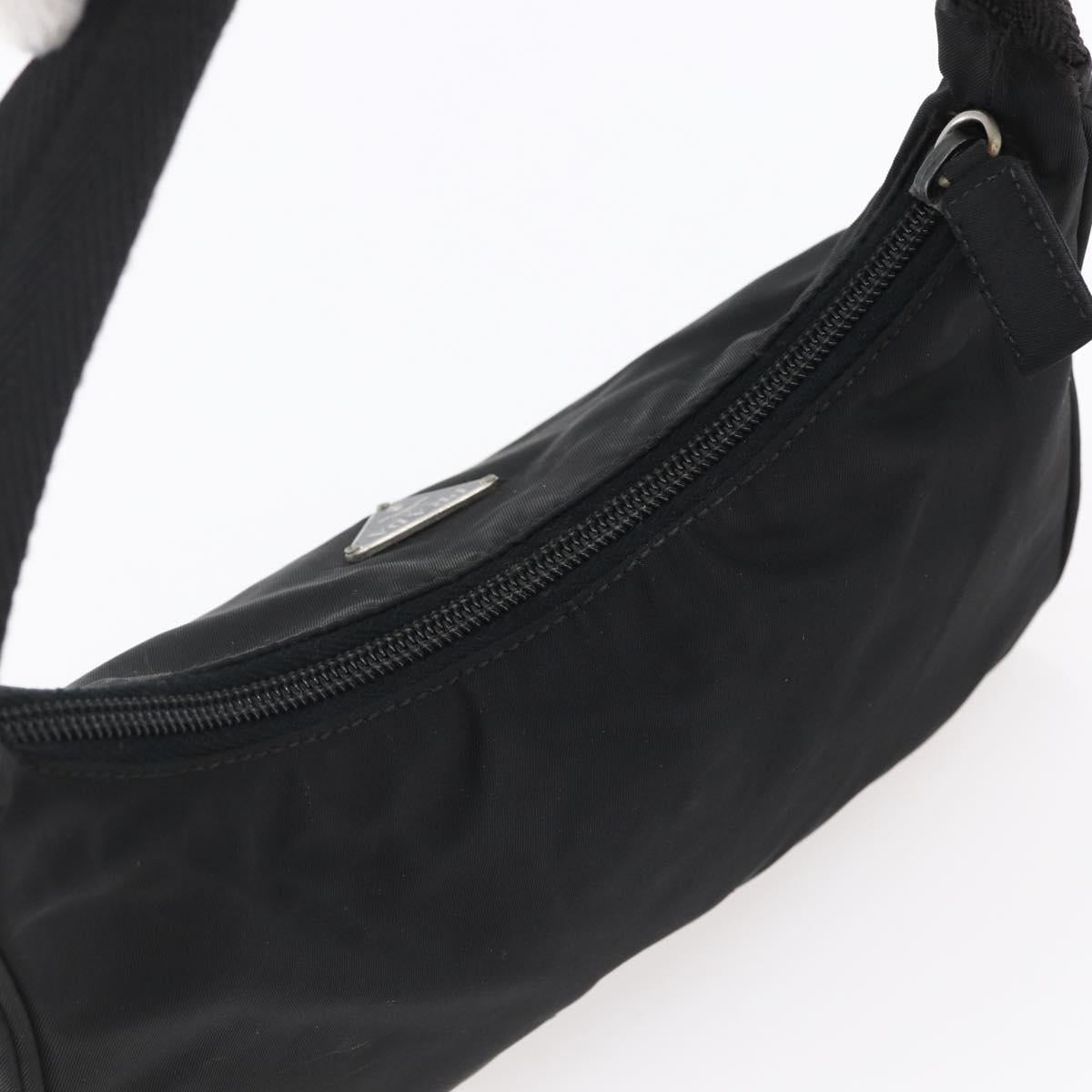 PRADA Hand Bag Nylon Black Silver Auth 150135