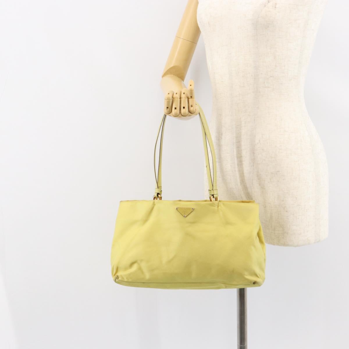 PRADA Tote Bag Nylon Yellow Gold Auth 150138