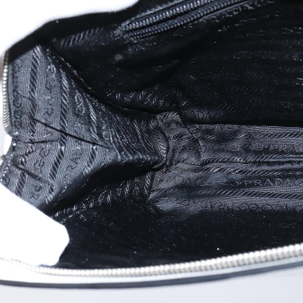 PRADA Tote Bag Leather White Silver Auth 150139